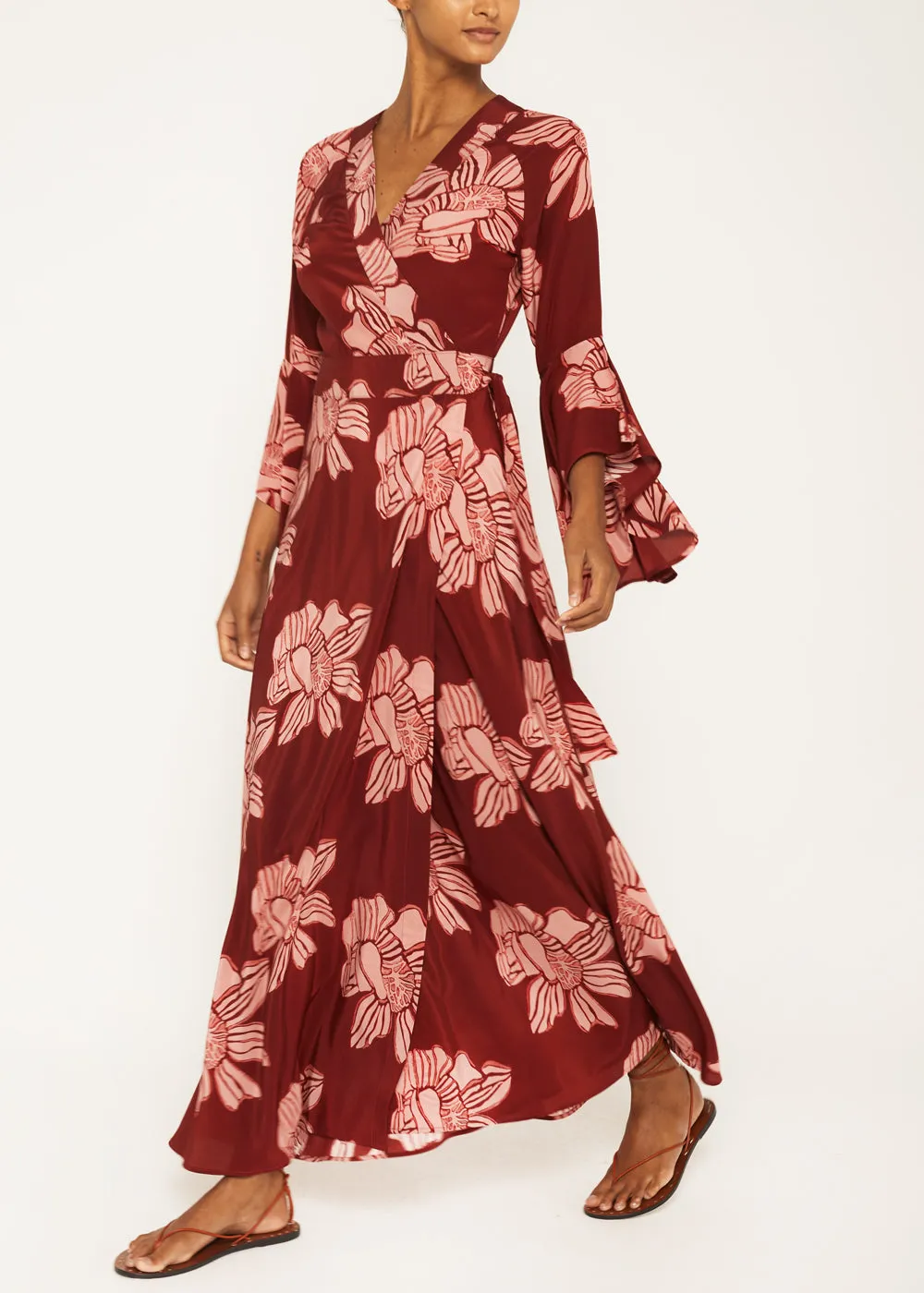 Melanie Bordeaux Wrap Maxi Dress