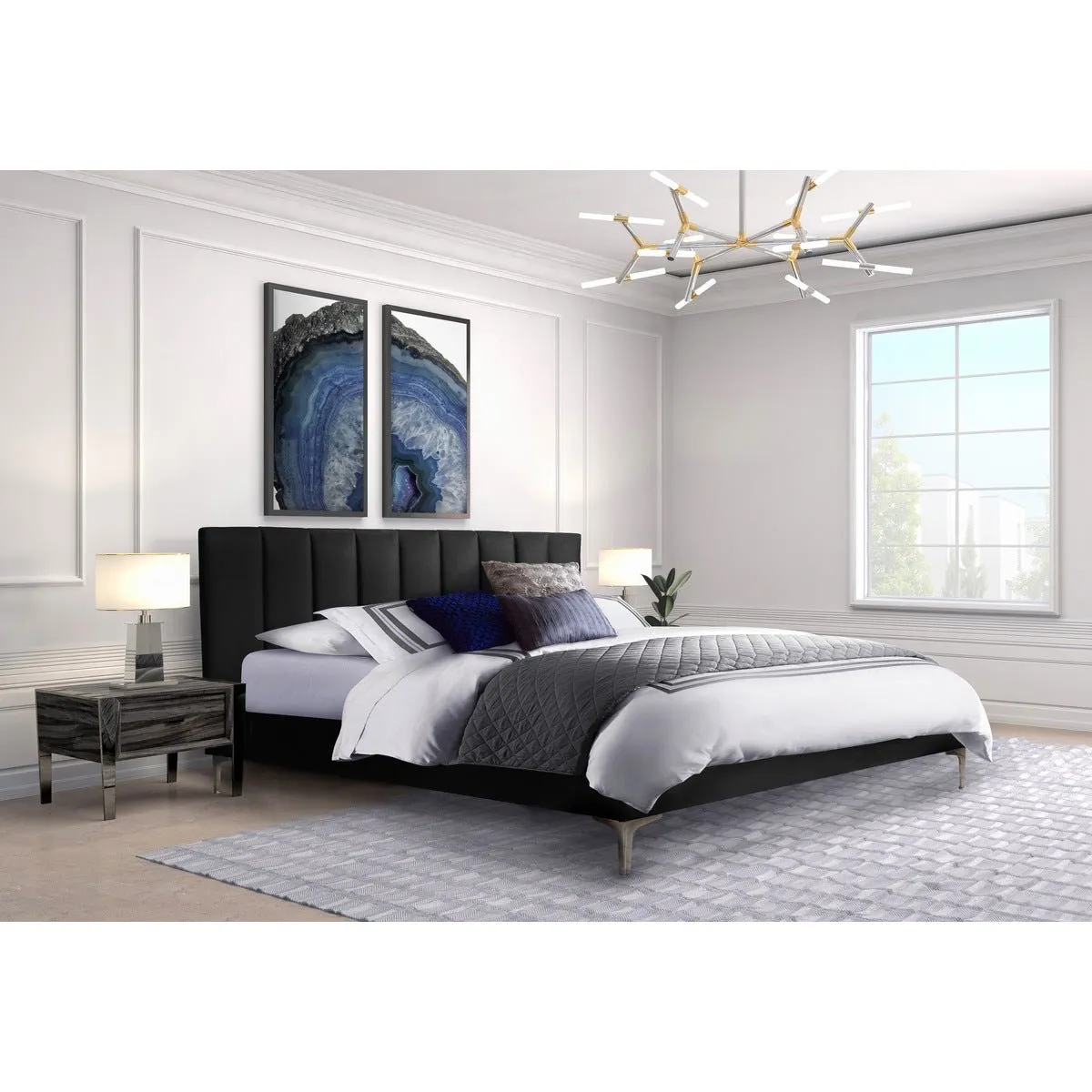 Melina Black King Upholstered Platform Bed