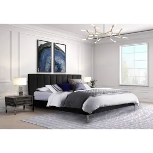 Melina Black Queen Upholstered Platform Bed