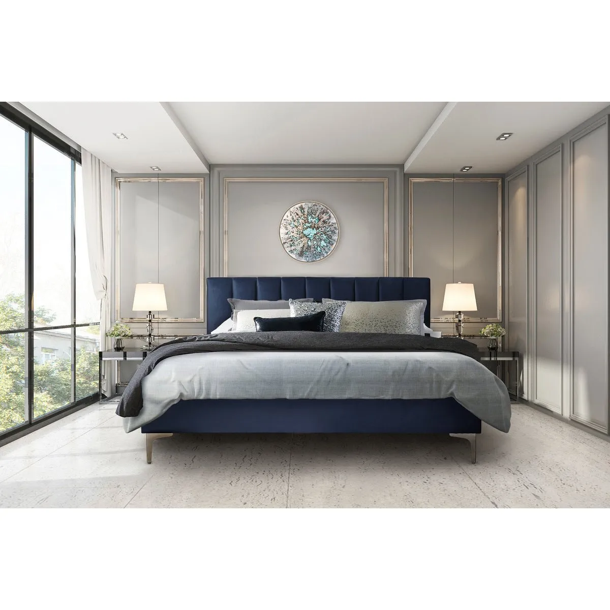 Melina Blue Full Upholstered Platform Bed