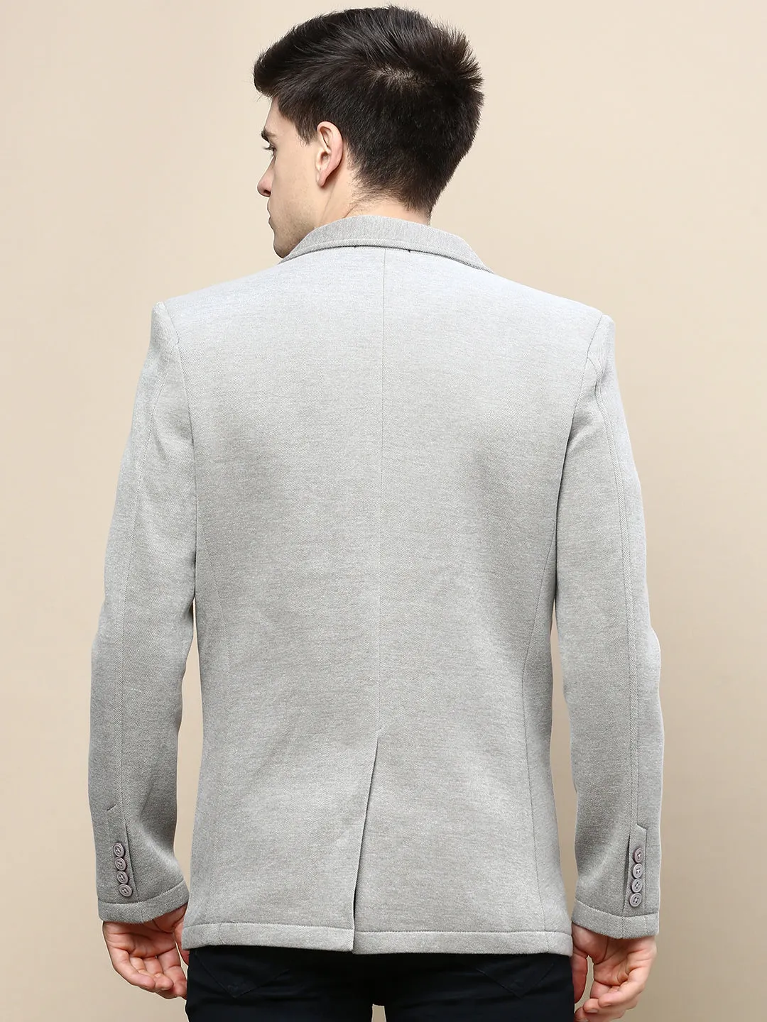 Men Beige Solid Casual Blazers