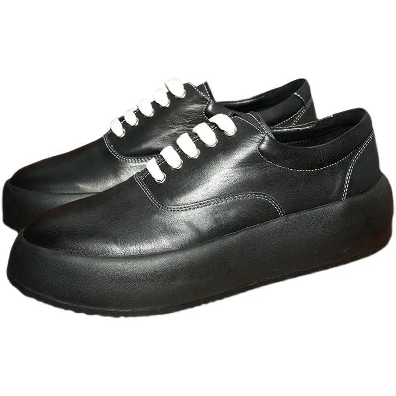 Mens Leather Muffin Shoes with Thick Bottom