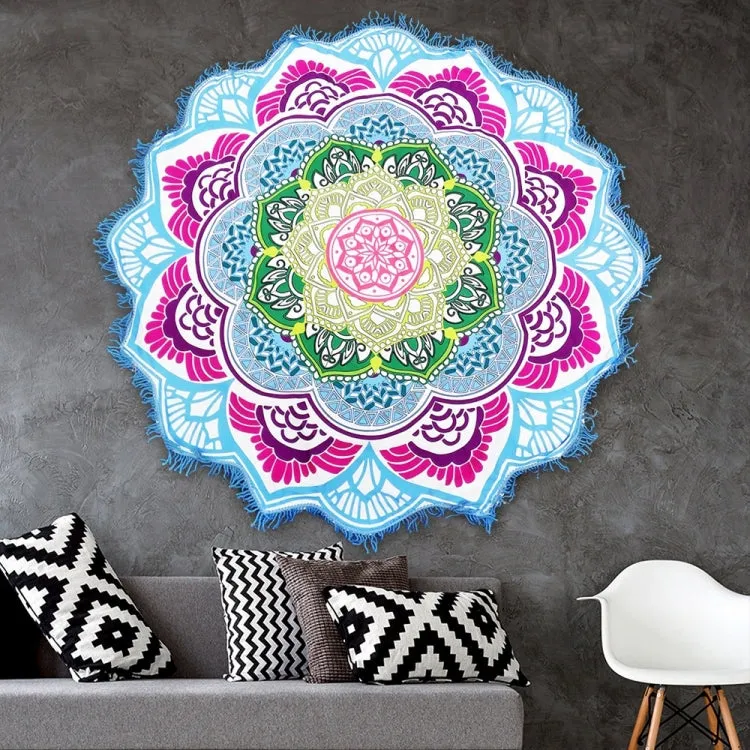 Microfiber Colorful Printed Tassel Lotus Summer Bath Towel Sand Beach Towel Shawl Scarf, Size: 150 x 150cm(Blue Magenta)