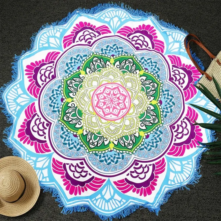 Microfiber Colorful Printed Tassel Lotus Summer Bath Towel Sand Beach Towel Shawl Scarf, Size: 150 x 150cm(Blue Magenta)