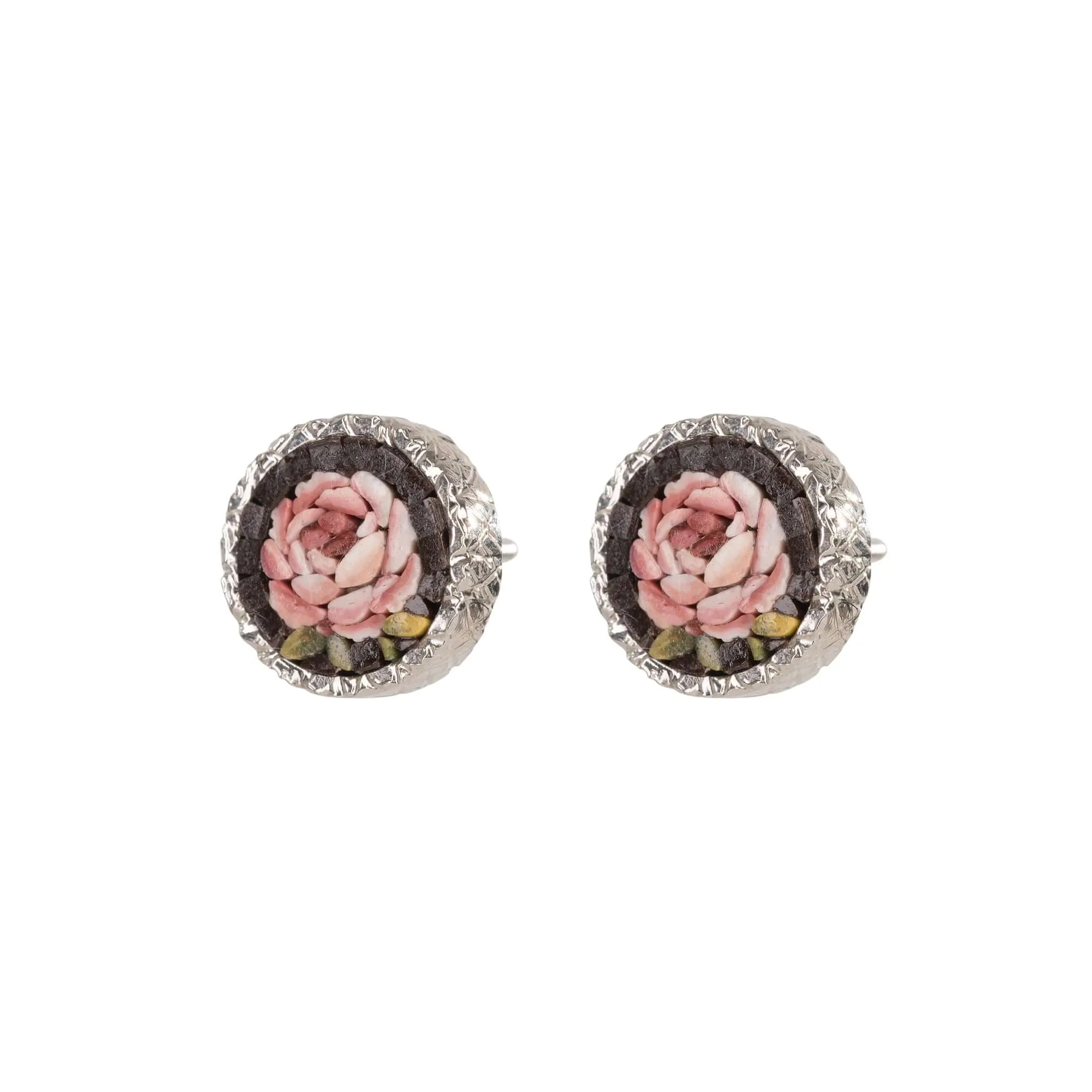 MICROMOSAIC EARRINGS - FLEMISH FLOWERS - SILVER