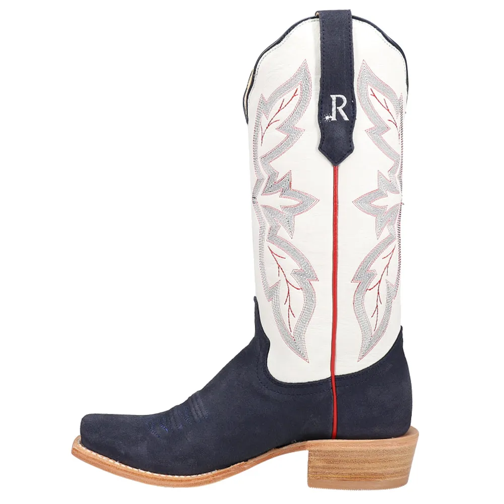 Midnight Blue Rough Out Embroidered Square Toe Cowboy Boots