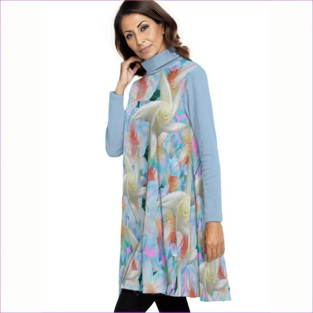 Midnight Floral Womens High Neck Dress With Long Sleeve