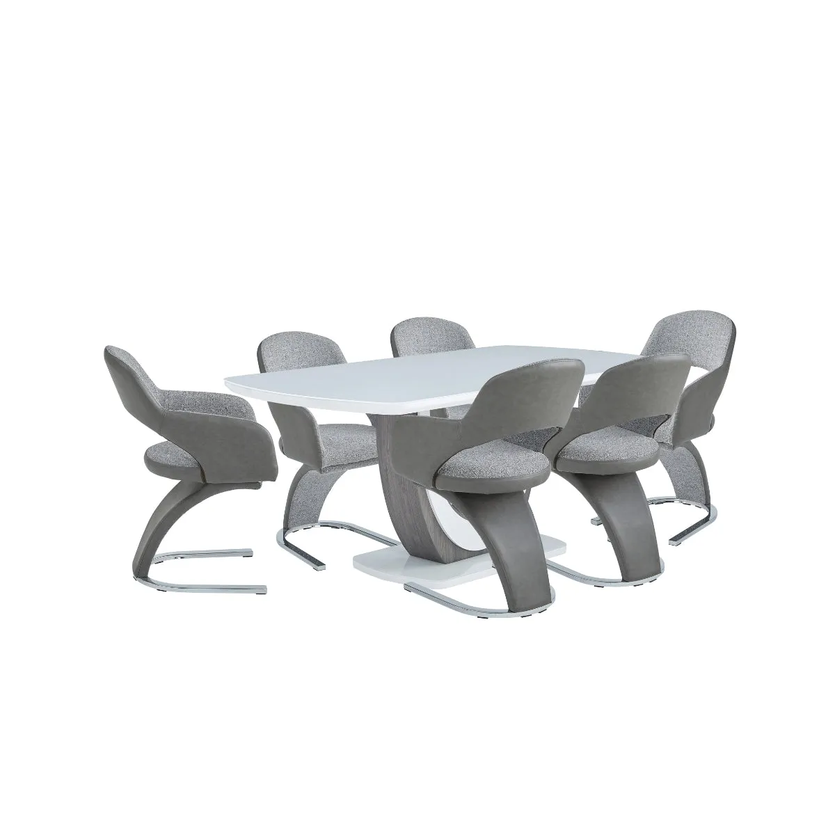 Modern White Glass Dining Table with U-Shaped Pedestal