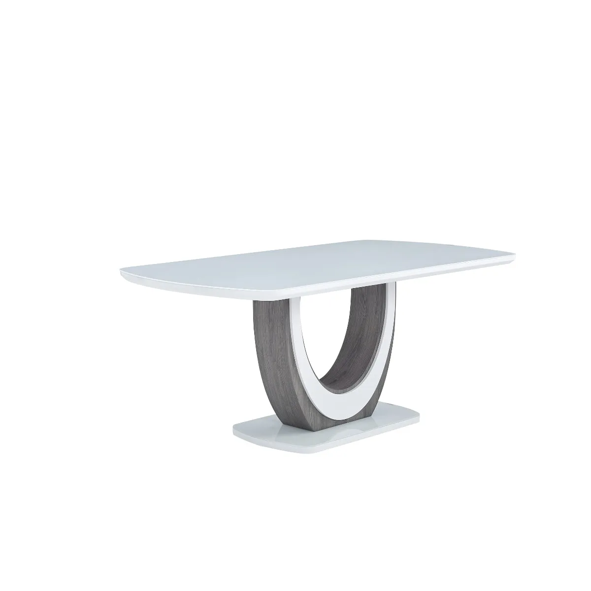 Modern White Glass Dining Table with U-Shaped Pedestal