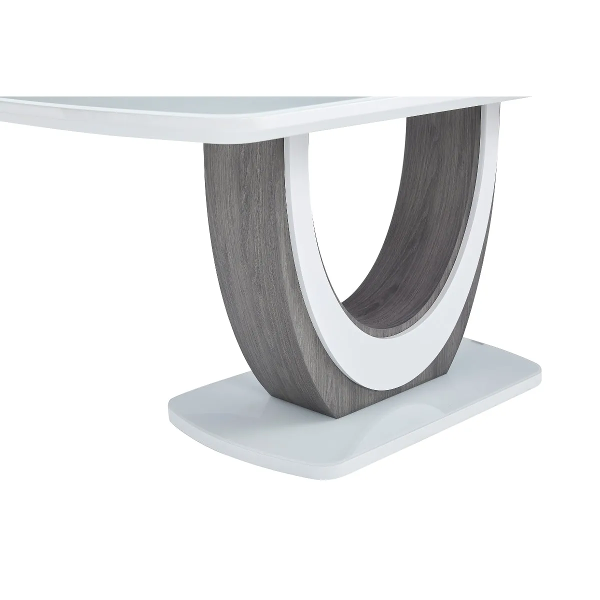 Modern White Glass Dining Table with U-Shaped Pedestal