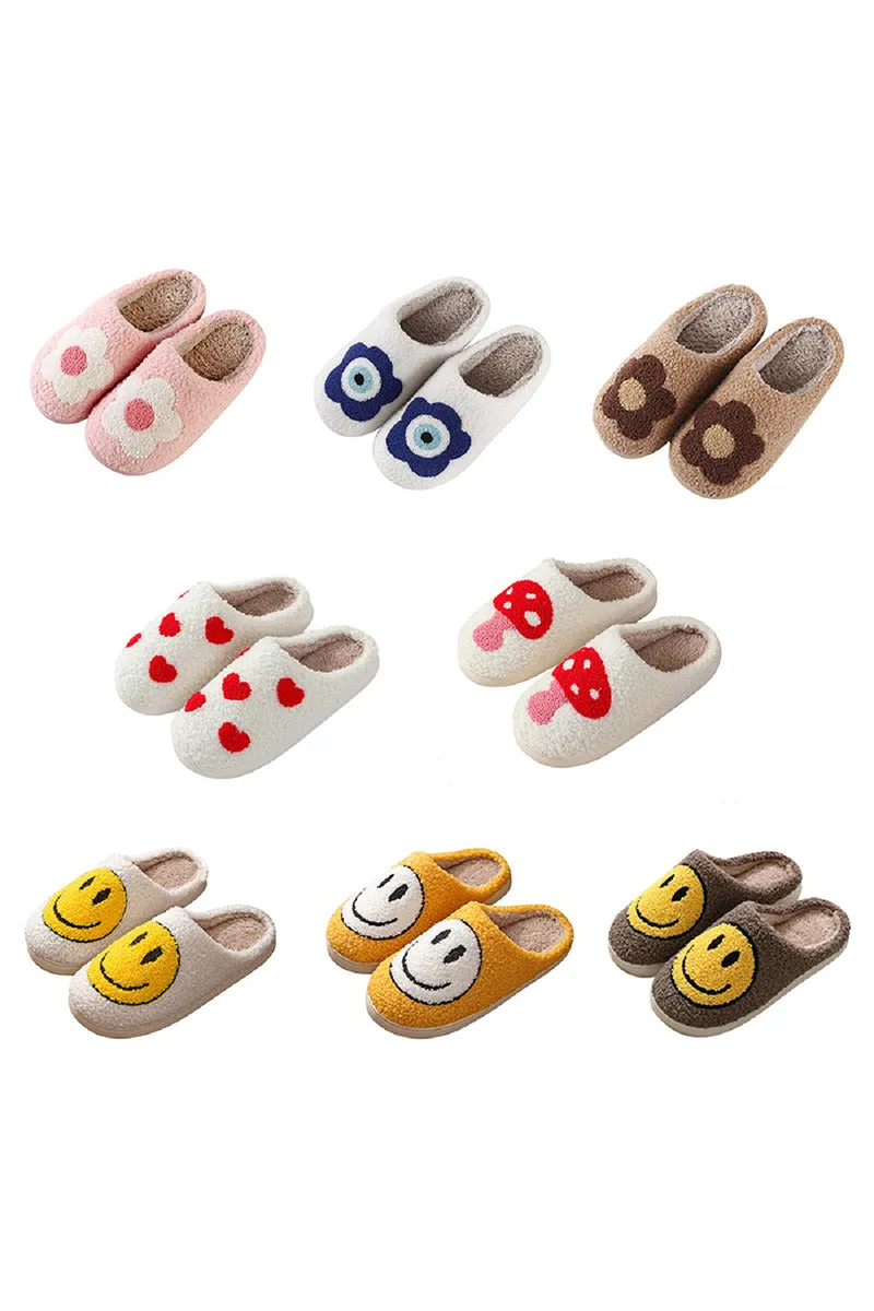 Multi Smiley Plush Cozy Slippers