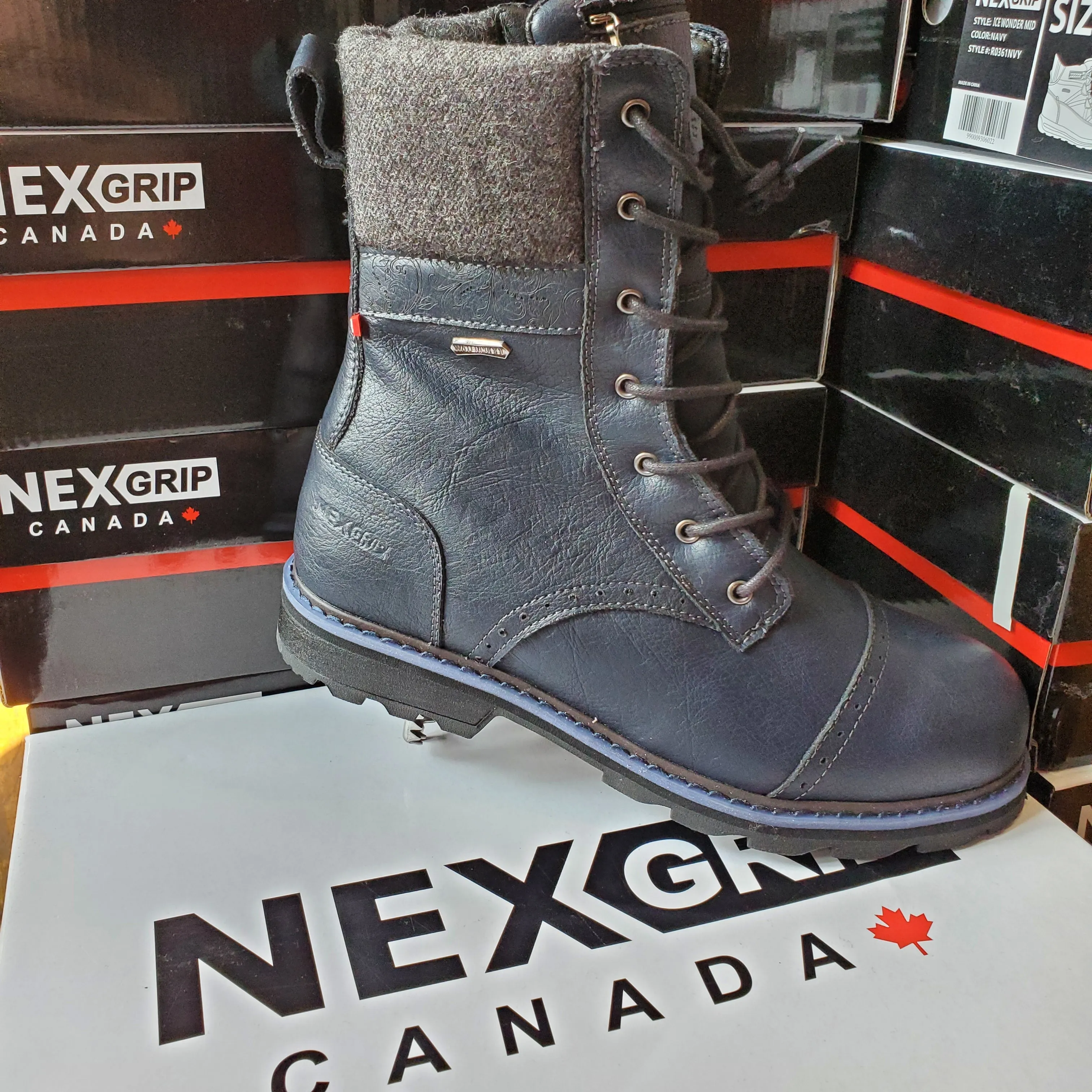 NexGrip Ruby Navy Blue Women’s Snow Boot Waterproof with Retractable Ice Claw Cleats NEXX