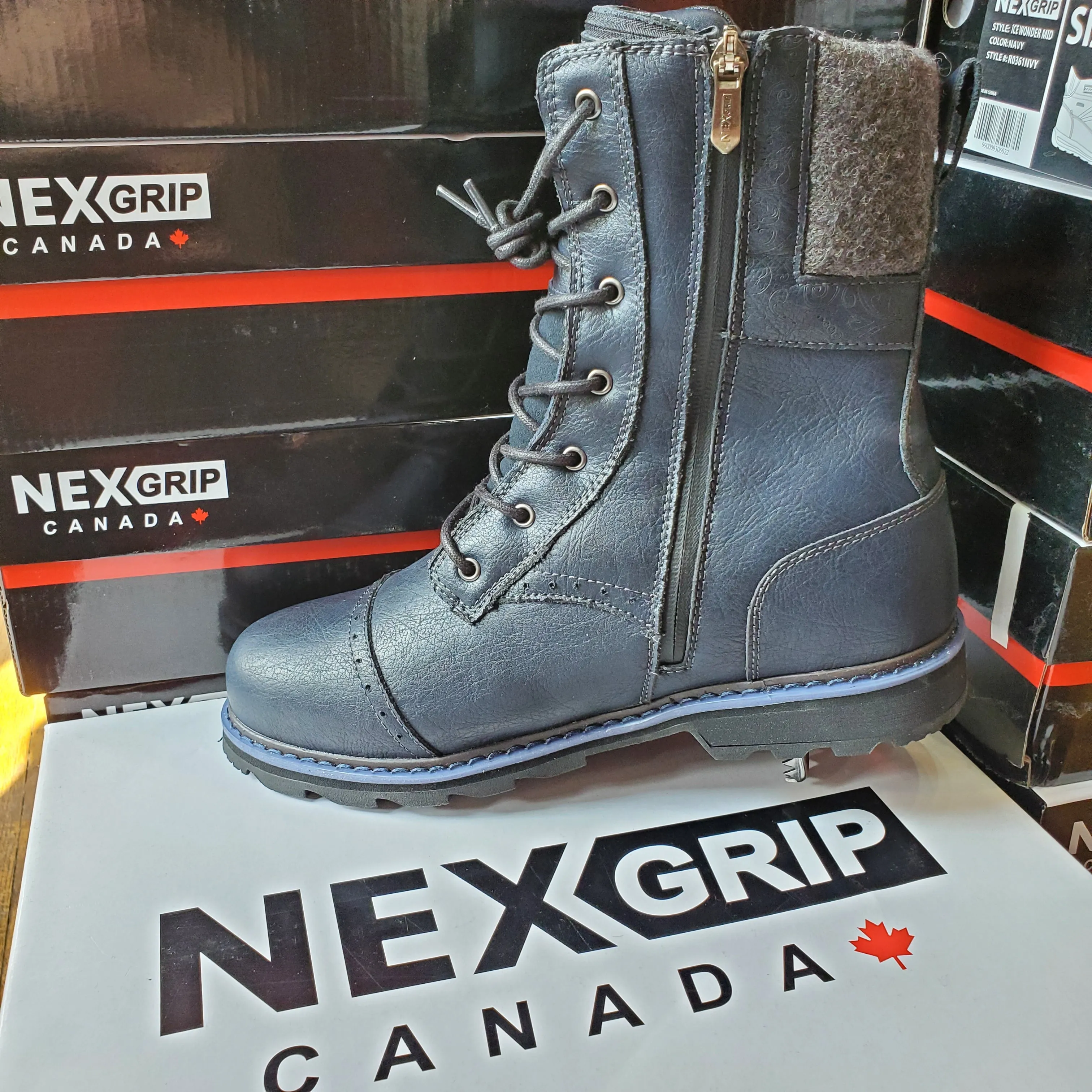 NexGrip Ruby Navy Blue Women’s Snow Boot Waterproof with Retractable Ice Claw Cleats NEXX