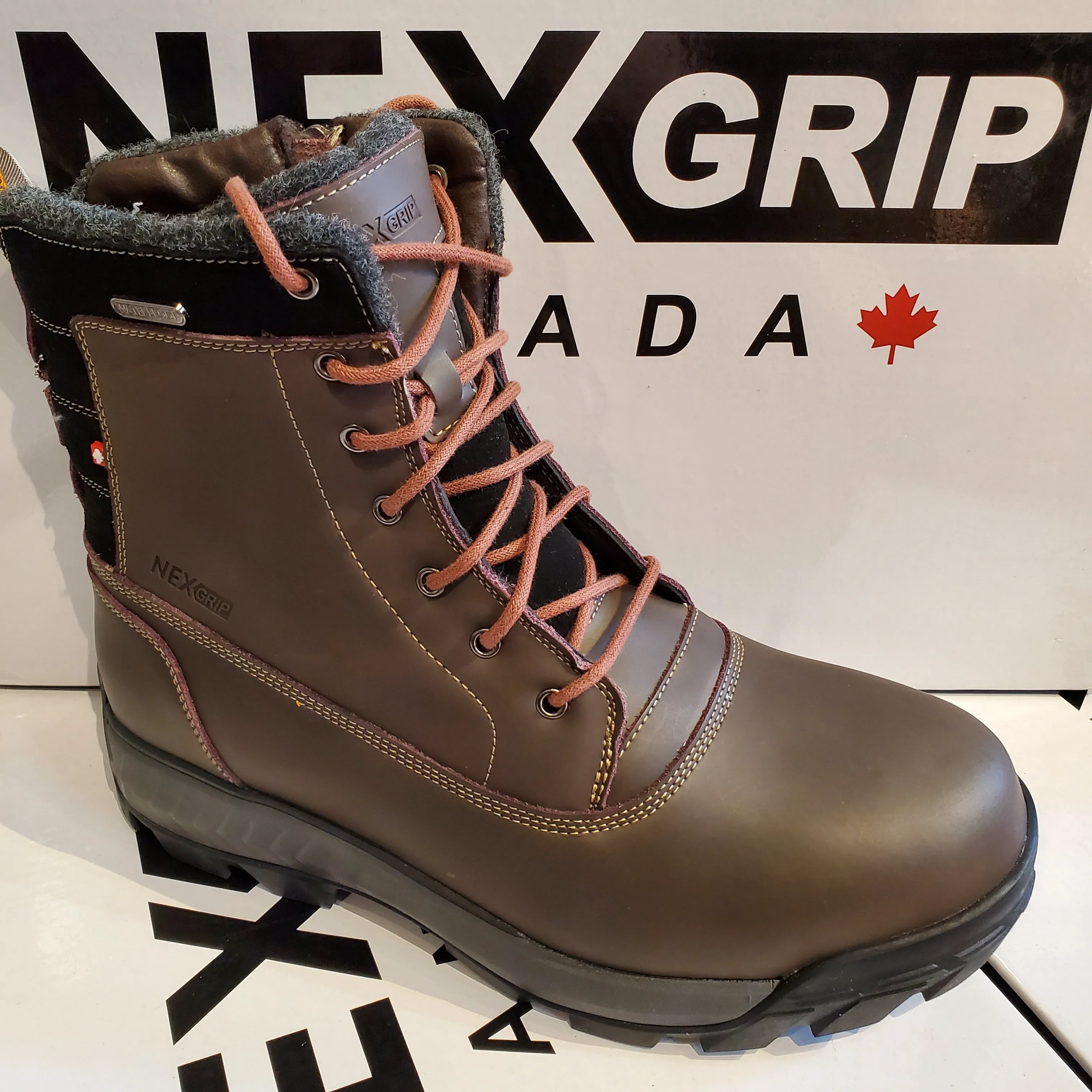 NexGrip Victor Brown Waterproof Mens Snow Boot with Retractable Ice Cleats NEXX