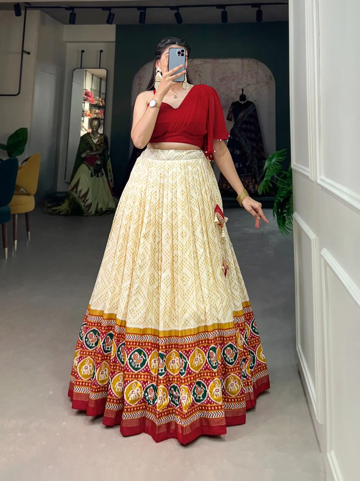 Off-White Tussar Silk Lehenga Choli Set