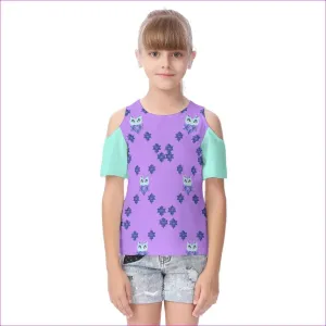 Owl-Some Kids Cold Shoulder T-shirt With Ruffle Sleeves