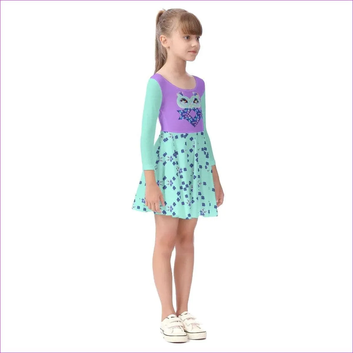 Owl-Some Kids Girls Long Sleeve Dress