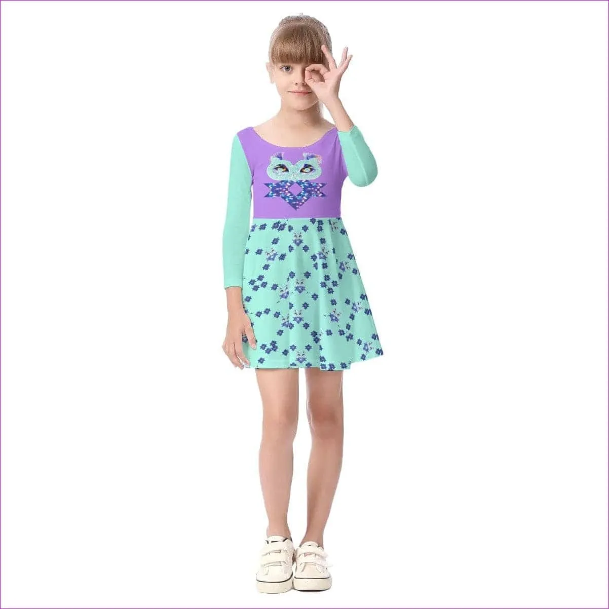 Owl-Some Kids Girls Long Sleeve Dress