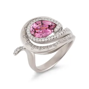 Pear Pink Tourmaline and Diamond Ring