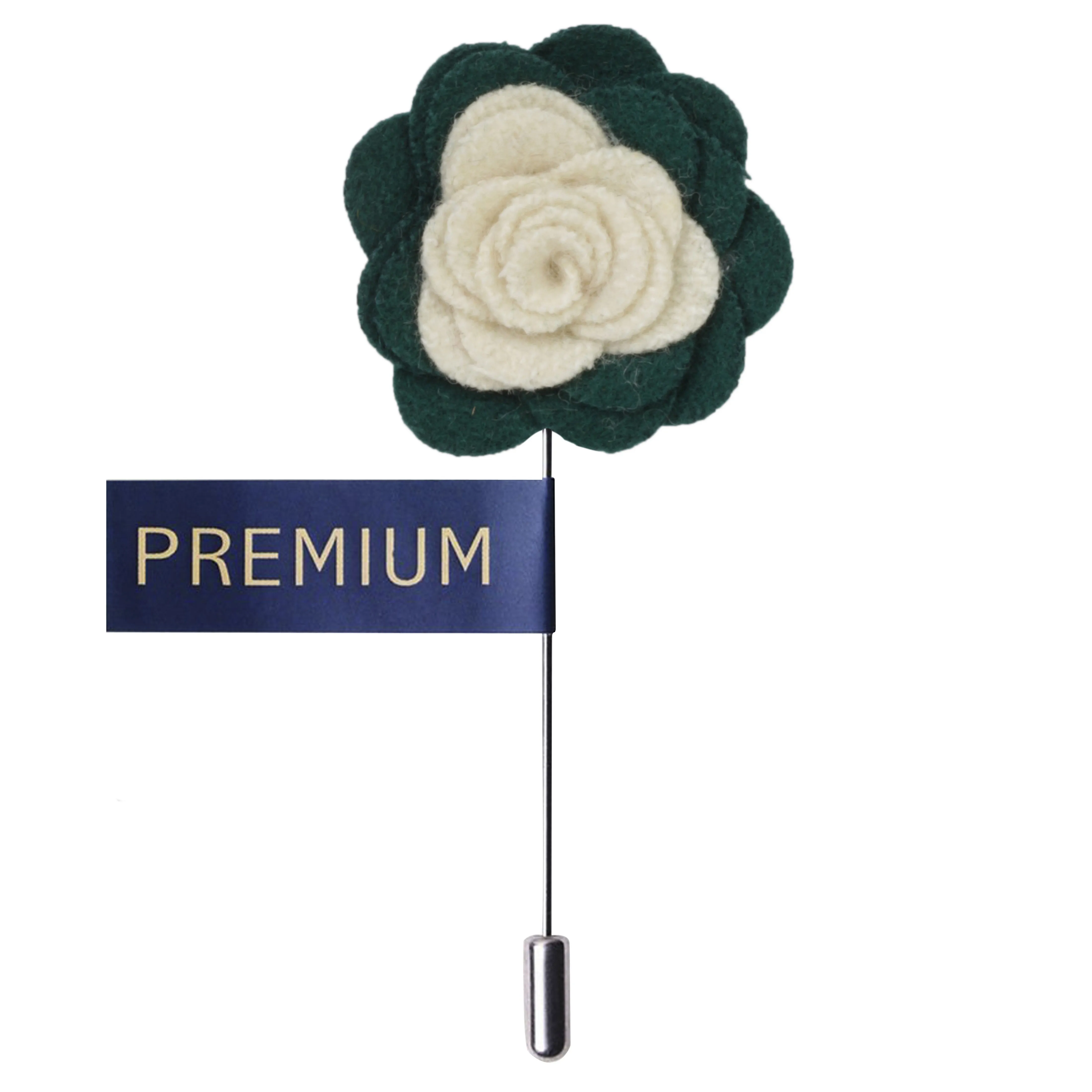 Peluche Graceful Bloom Cream and Dark Green Colored Brooch for Men