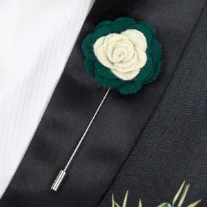 Peluche Graceful Bloom Cream and Dark Green Colored Brooch for Men