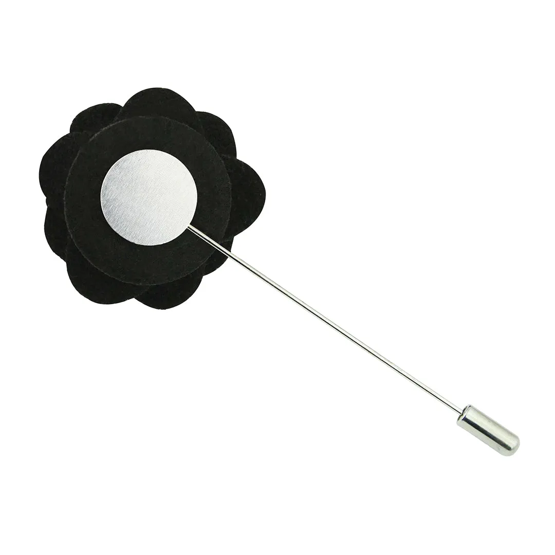 Peluche Graceful Bloom Light Grey and Black Colored Brooch for Men