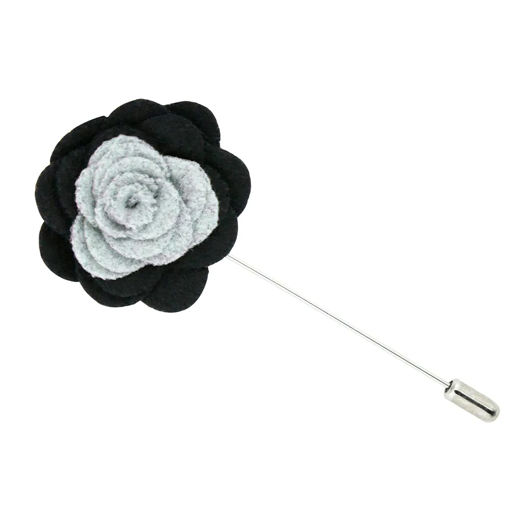 Peluche Graceful Bloom Light Grey and Black Colored Brooch for Men