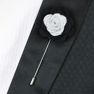 Peluche Graceful Bloom Light Grey and Black Colored Brooch for Men