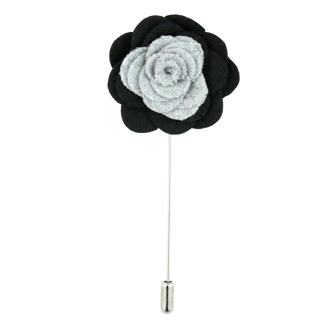 Peluche Graceful Bloom Light Grey and Black Colored Brooch for Men