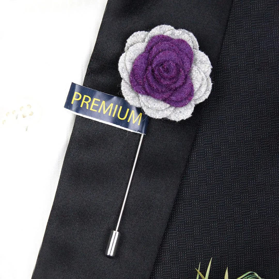 Peluche Graceful Bloom Purple and Light Grey Colored Brooch for Men