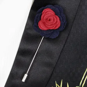 Peluche Graceful Bloom Red and Navy Blue Colored Brooch for Men