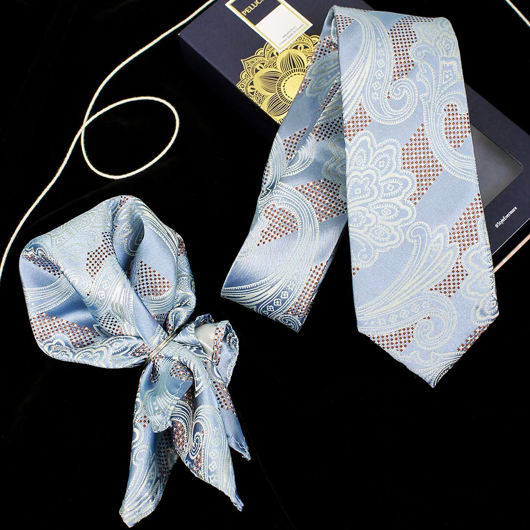 Peluche The Graceful  Blue Neck Tie & Pocket Square Set for Men