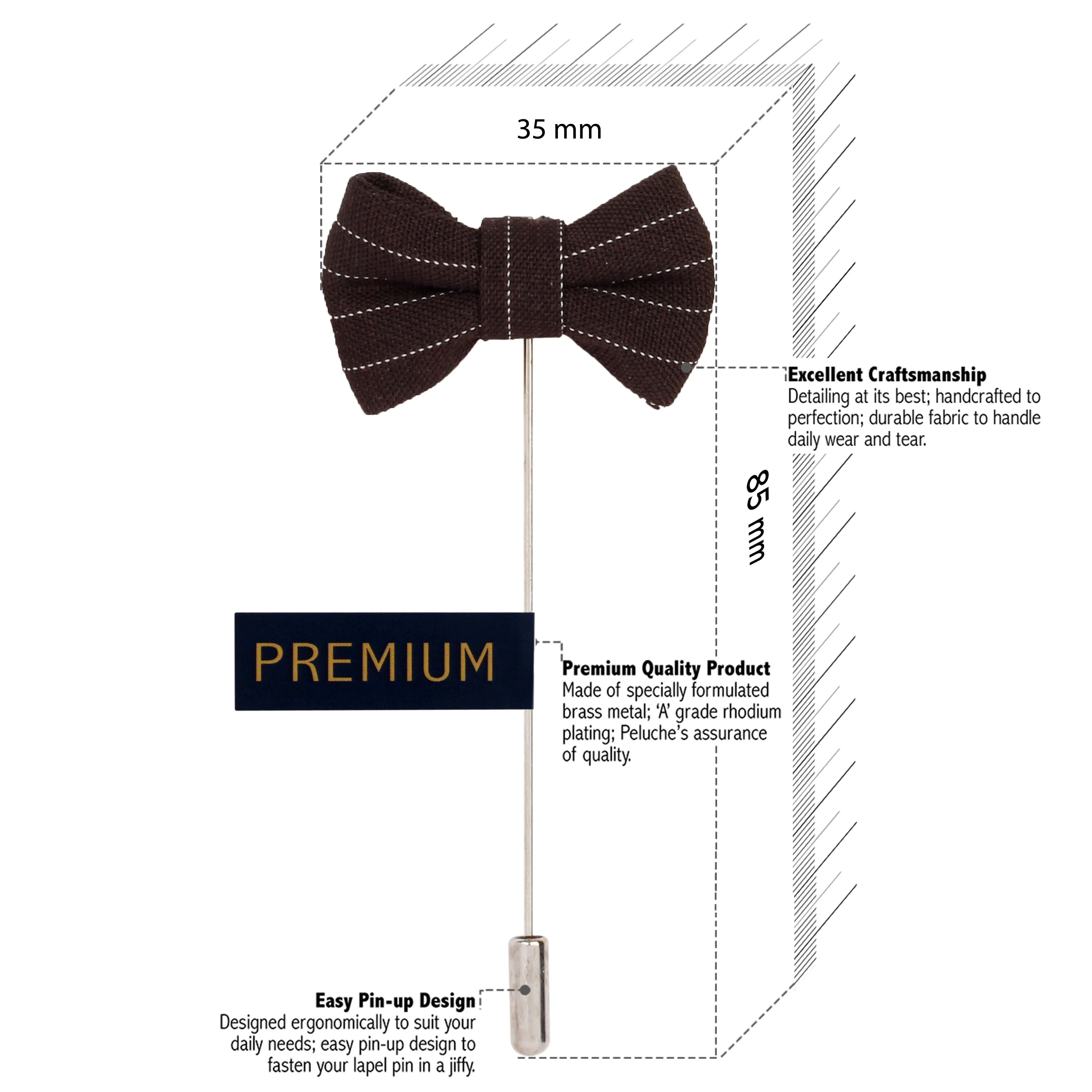 Peluche The Graceful Bow Black, White Brooch Lapel Pin