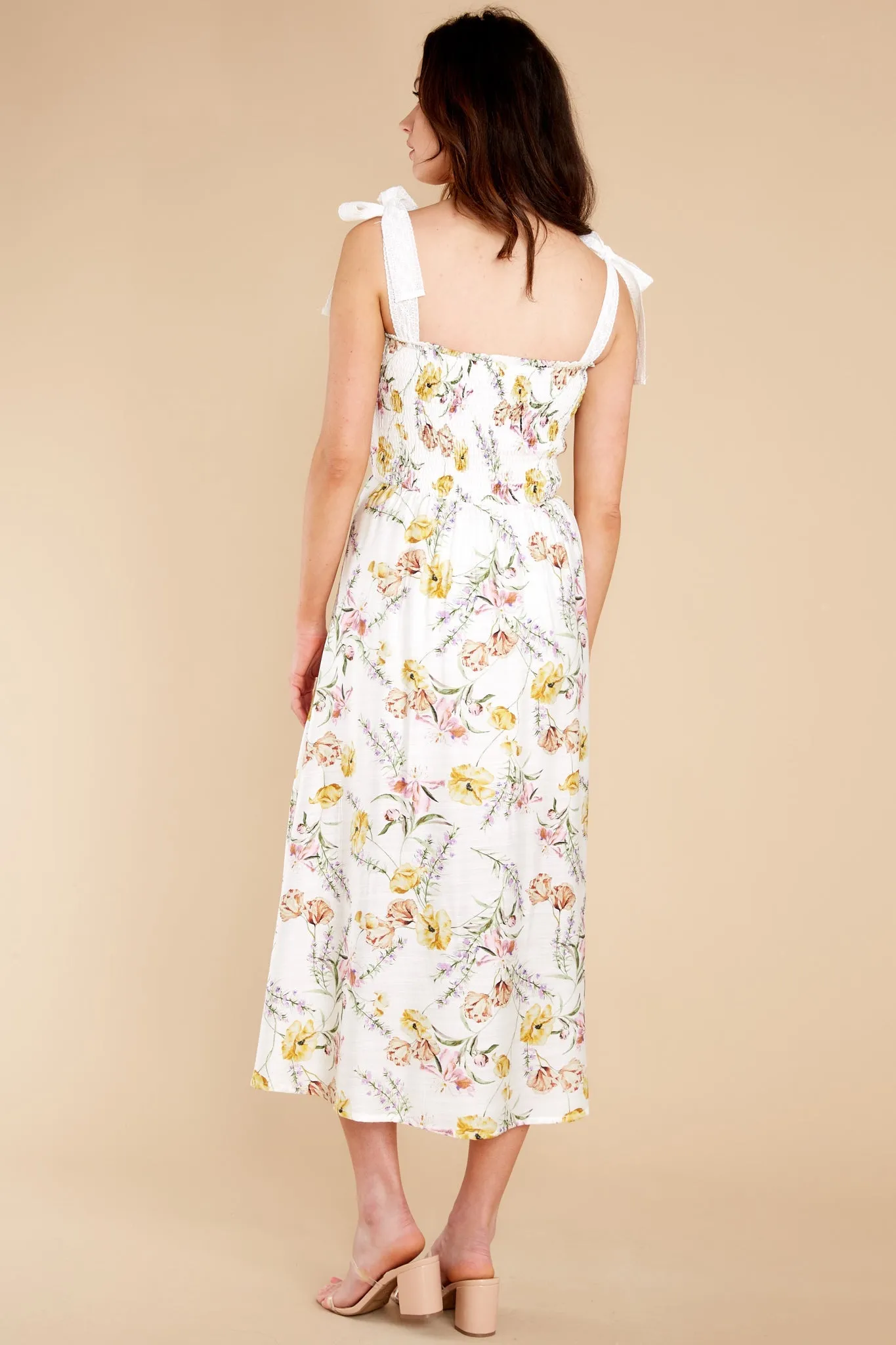 Plant A Kiss White Multi Floral Print Midi Dress