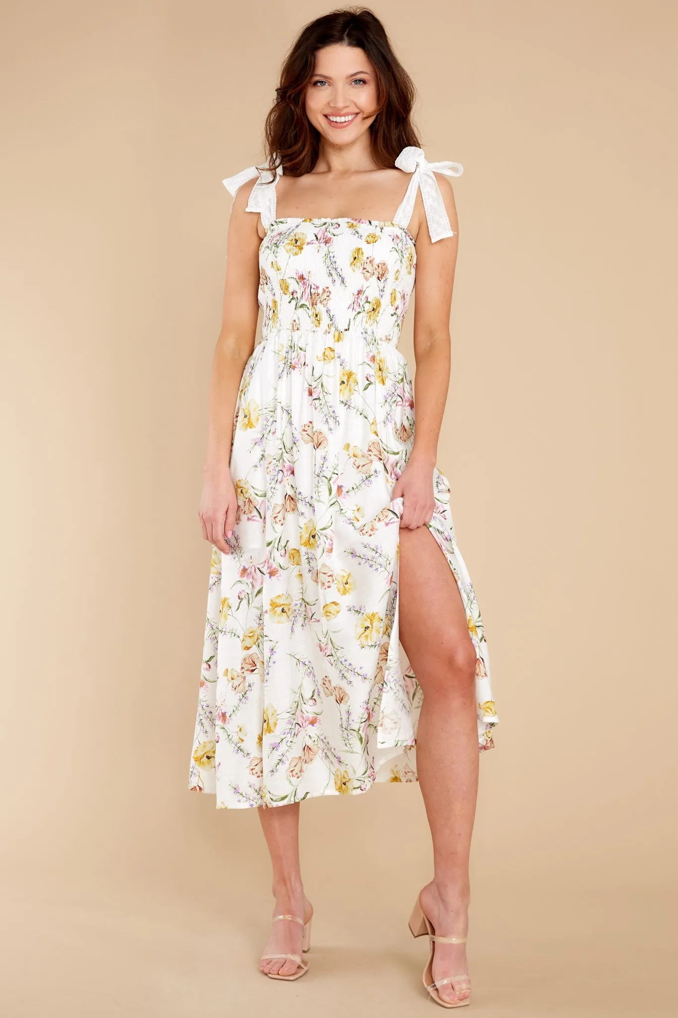 Plant A Kiss White Multi Floral Print Midi Dress