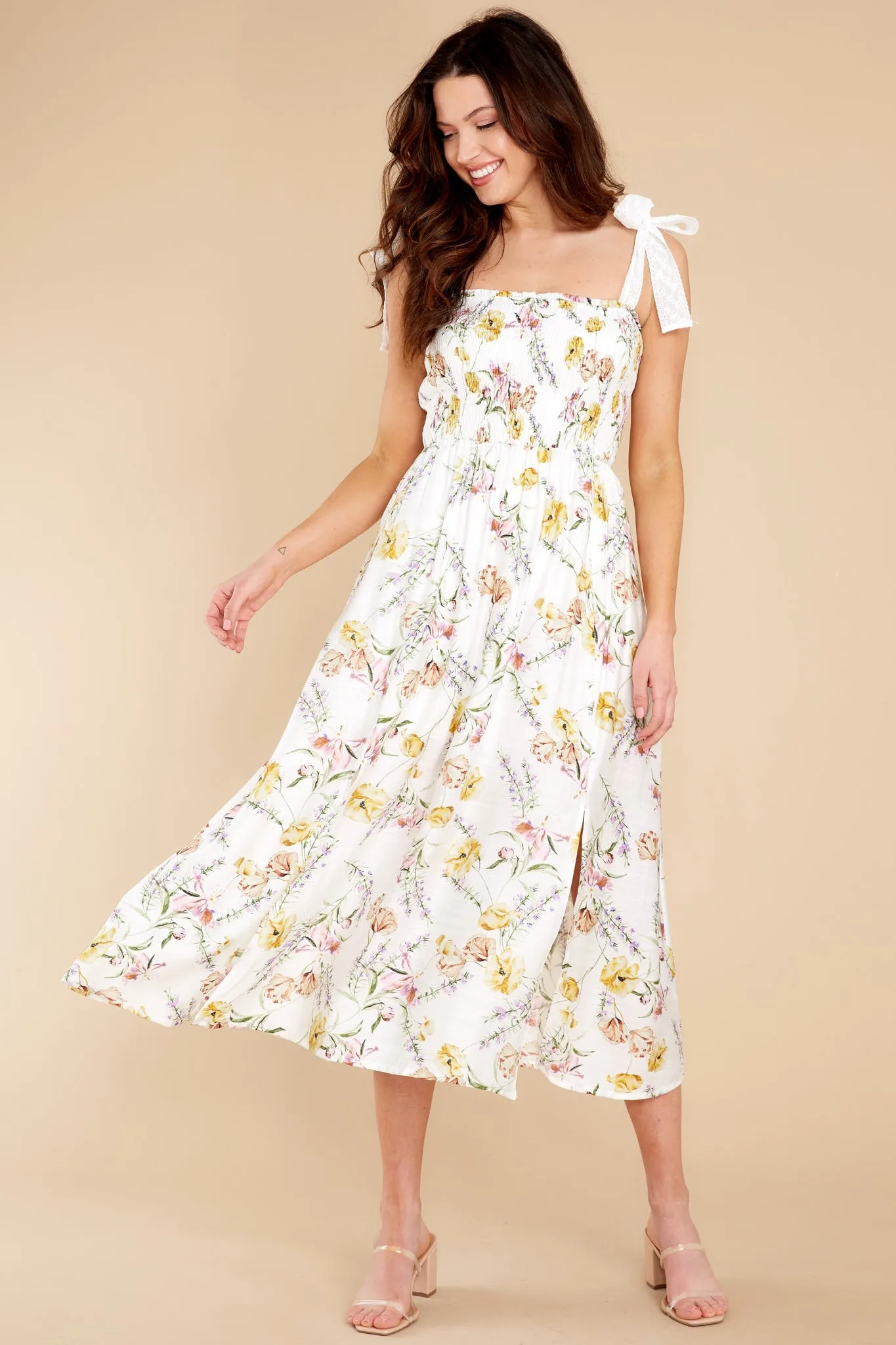 Plant A Kiss White Multi Floral Print Midi Dress