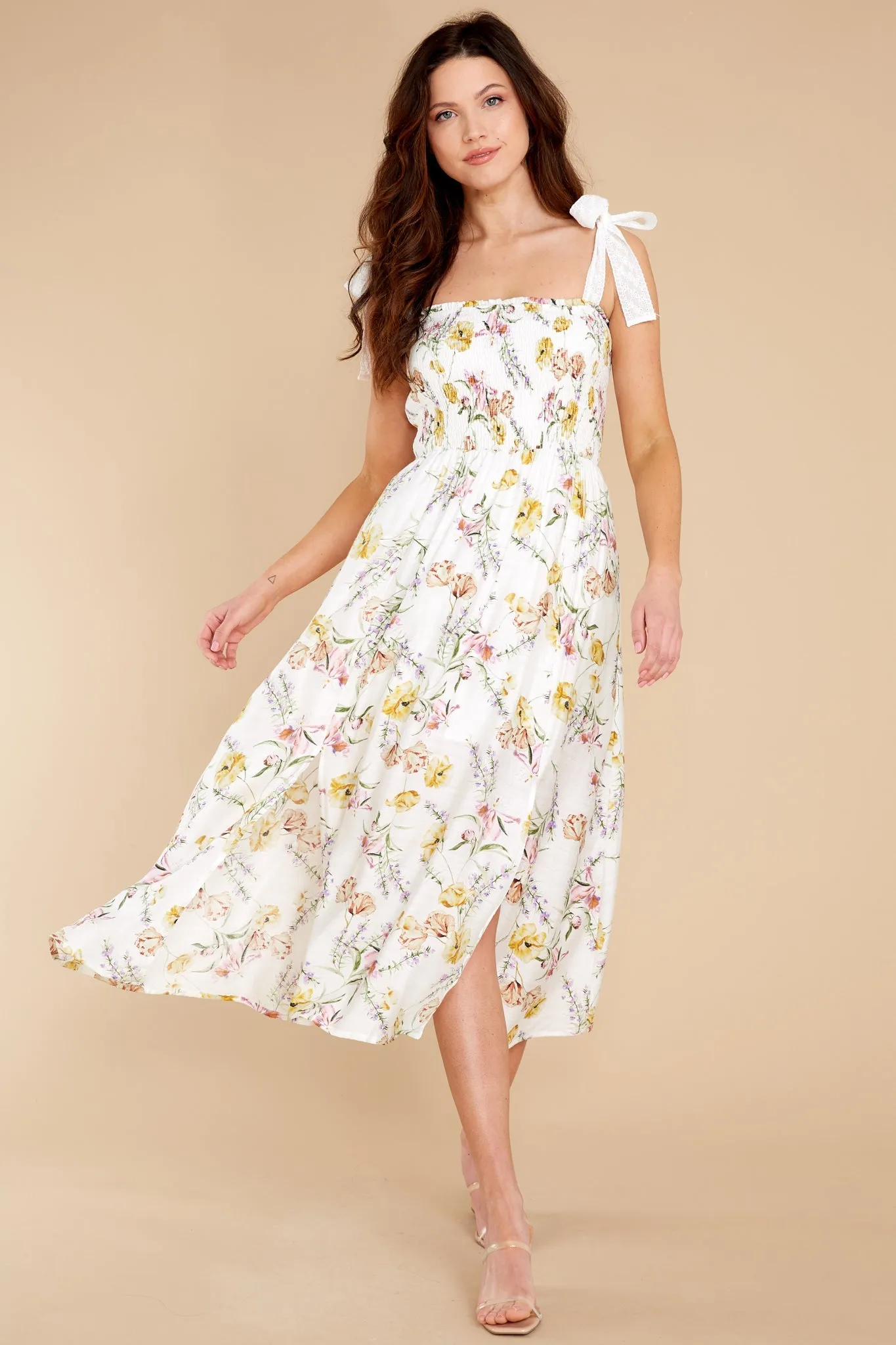 Plant A Kiss White Multi Floral Print Midi Dress