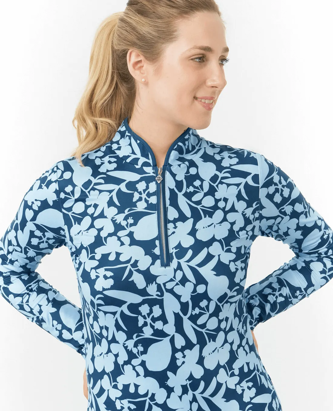 PURE GOLF Ashlea Winter Zip Top 005 Midnight Rose Powder Blue