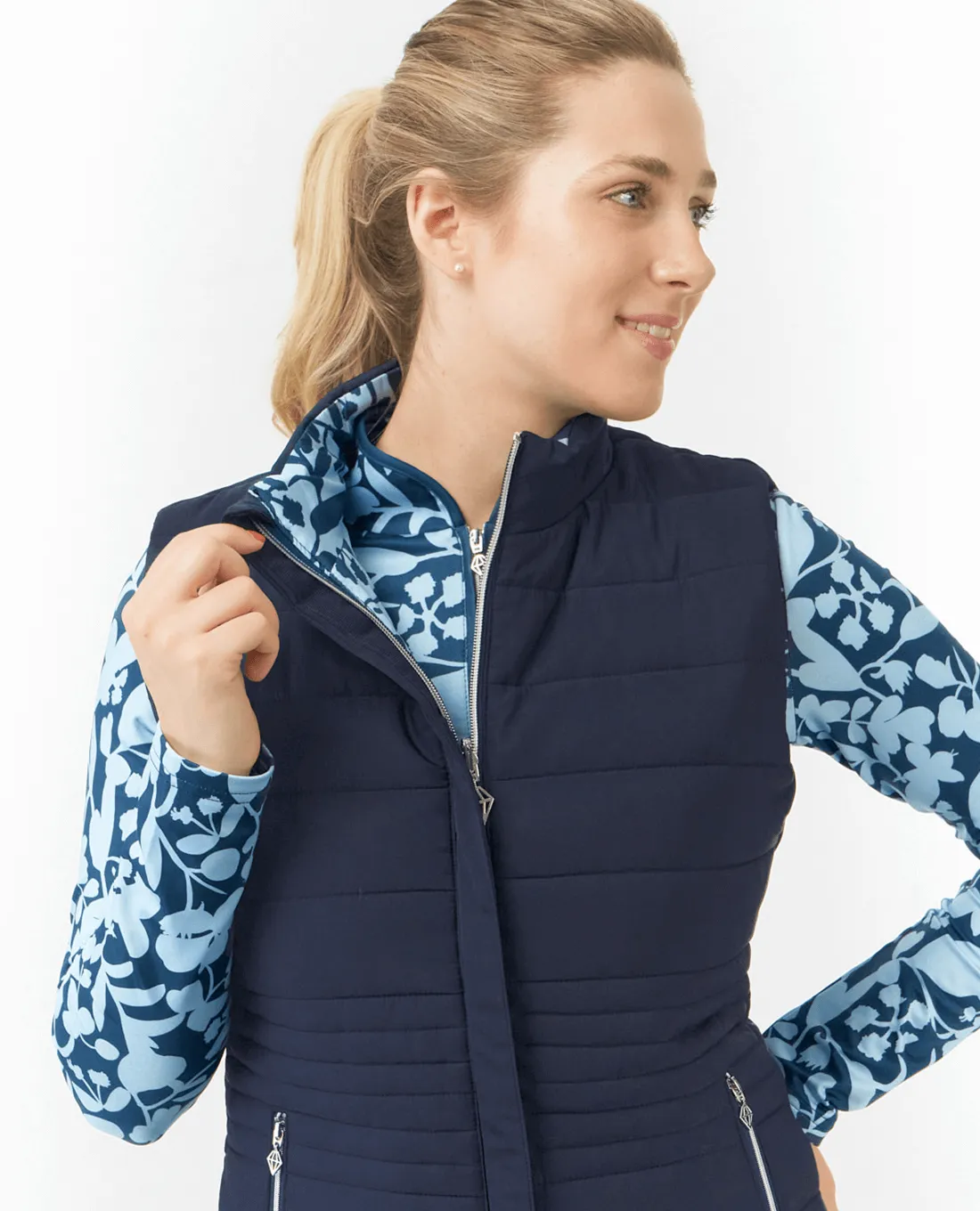 PURE GOLF Eve Reversible Vest 406 Midnight Rose Navy