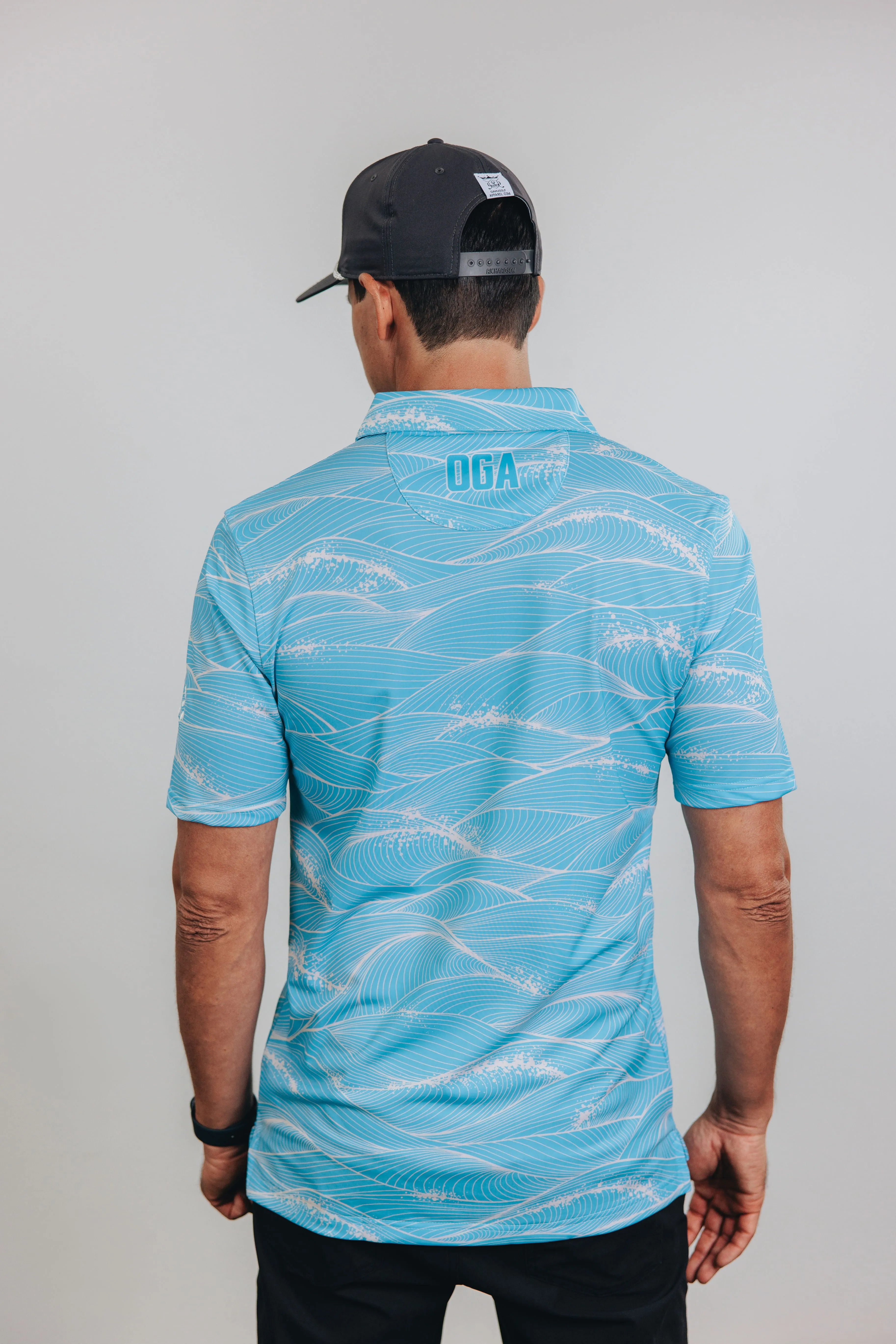 "Fluid" Aqua Foam - OGA Men's Polo - Aquamarine / Sea Foam White