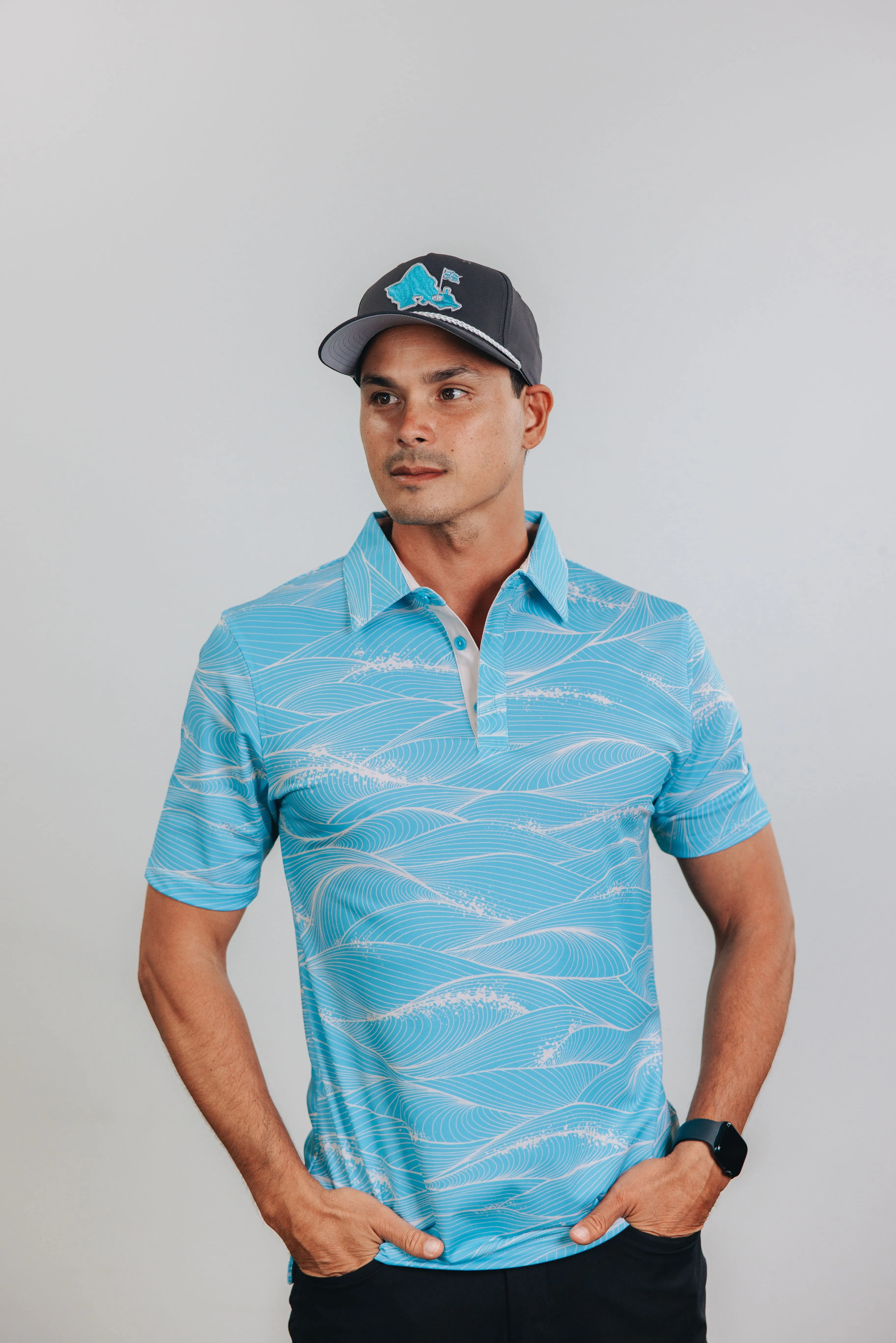 "Fluid" Aqua Foam - OGA Men's Polo - Aquamarine / Sea Foam White