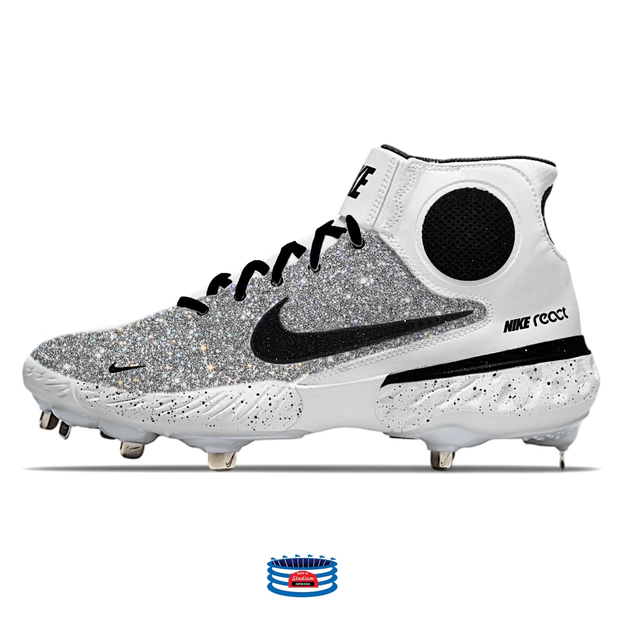 "Silver Glitter" Nike Alpha Huarache Elite 3 Mid Cleats