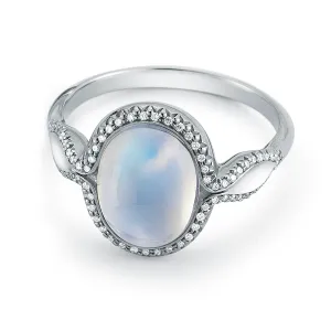 Rainbow Moonstone and Diamond Ring