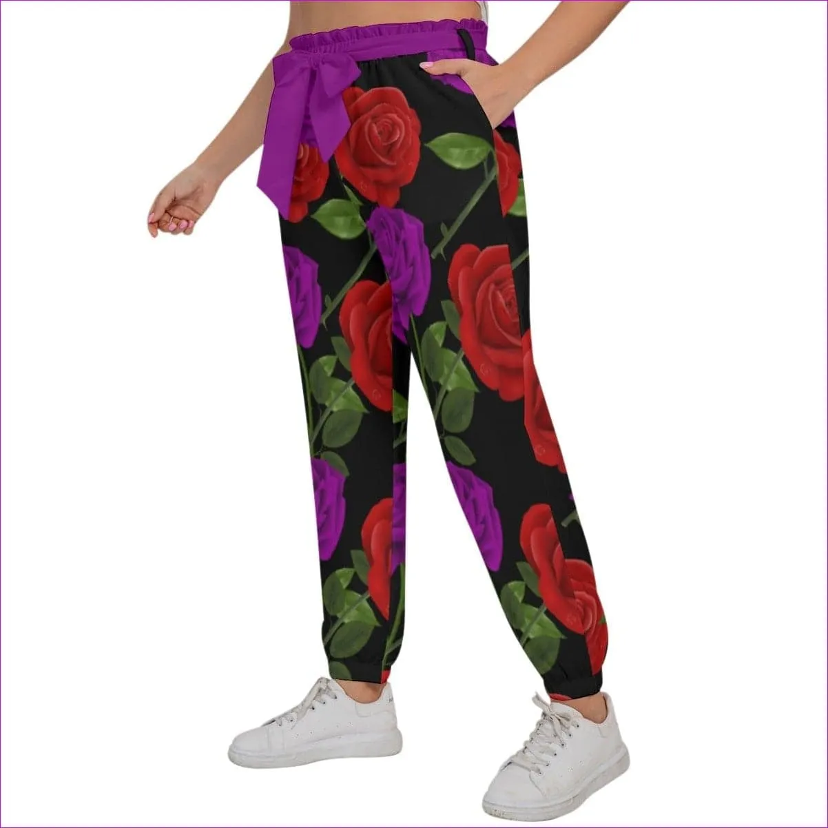 Red Rose Purp Women’s Trousers With Waist Belt Voluptuous ( ) Plus Size