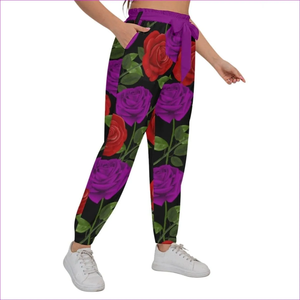 Red Rose Purp Women’s Trousers With Waist Belt Voluptuous ( ) Plus Size