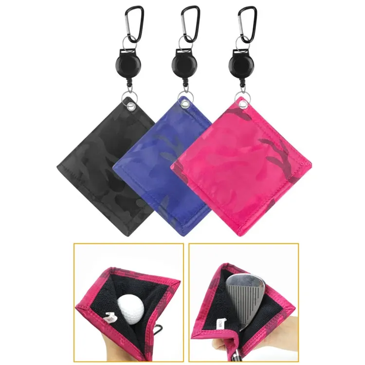 Retractable Golf Ball Wipe Cloth Easy to Draw String Wipe Cloth Cleaning Towel(Black)