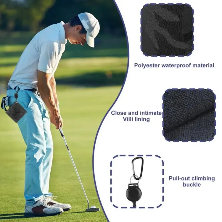 Retractable Golf Ball Wipe Cloth Easy to Draw String Wipe Cloth Cleaning Towel(Black)