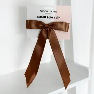 Ribbon Bow Clip - Chocolate Brown