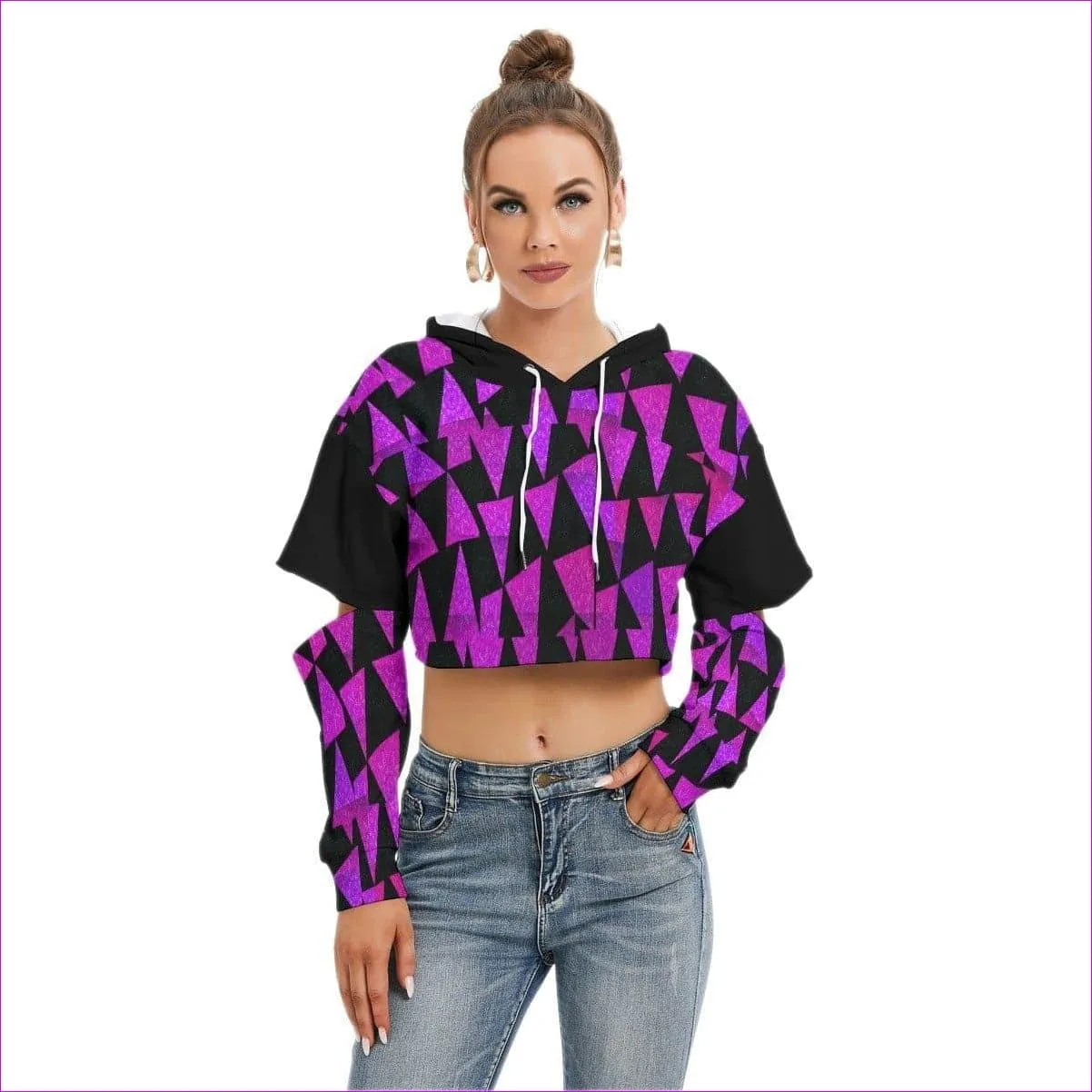 Royal Tri Prism Women's Cropped Hoodie With Hollow Out Sleeve