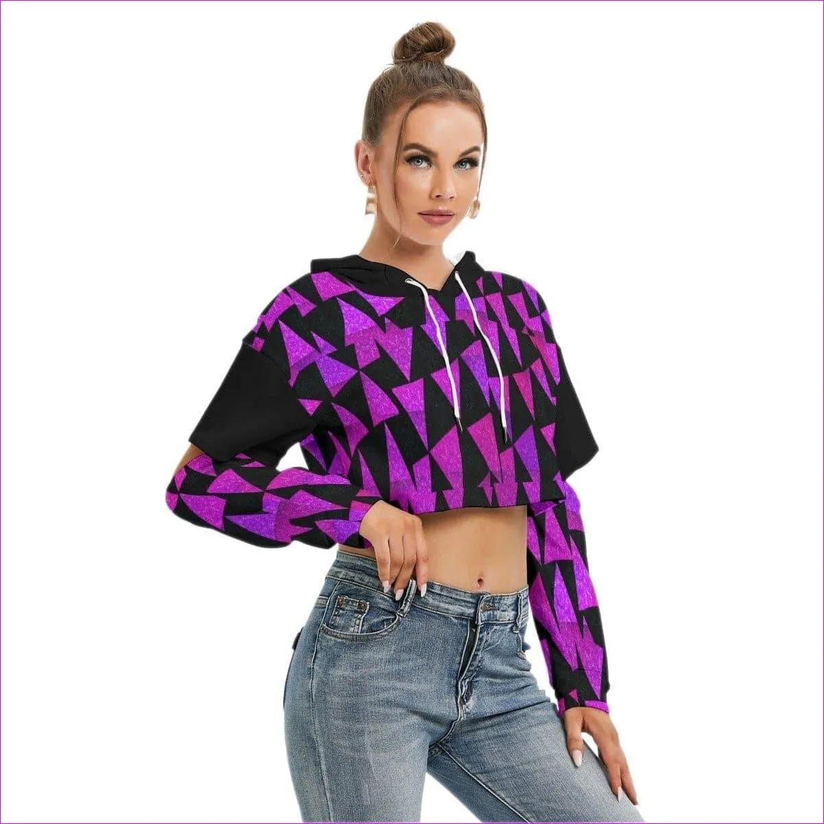 Royal Tri Prism Women's Cropped Hoodie With Hollow Out Sleeve